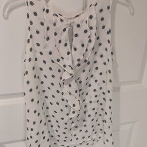 Elle Sleeveless Tear Drop Ruffle Polka Dot Sexy Romantic Dressy Cute Top XS